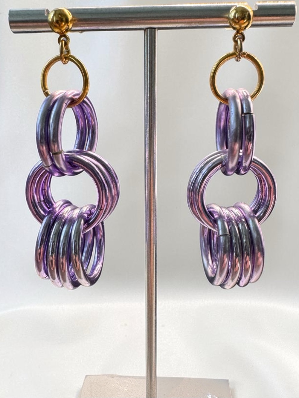 Gold & Iridescent Purple Loop Drop Earrings - SKU A